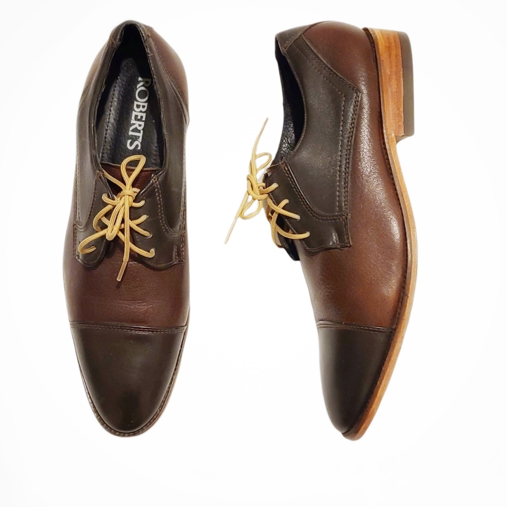 ROBERT'S | Men's Oxford Capped All Leather Brown dress shoes size 26.5